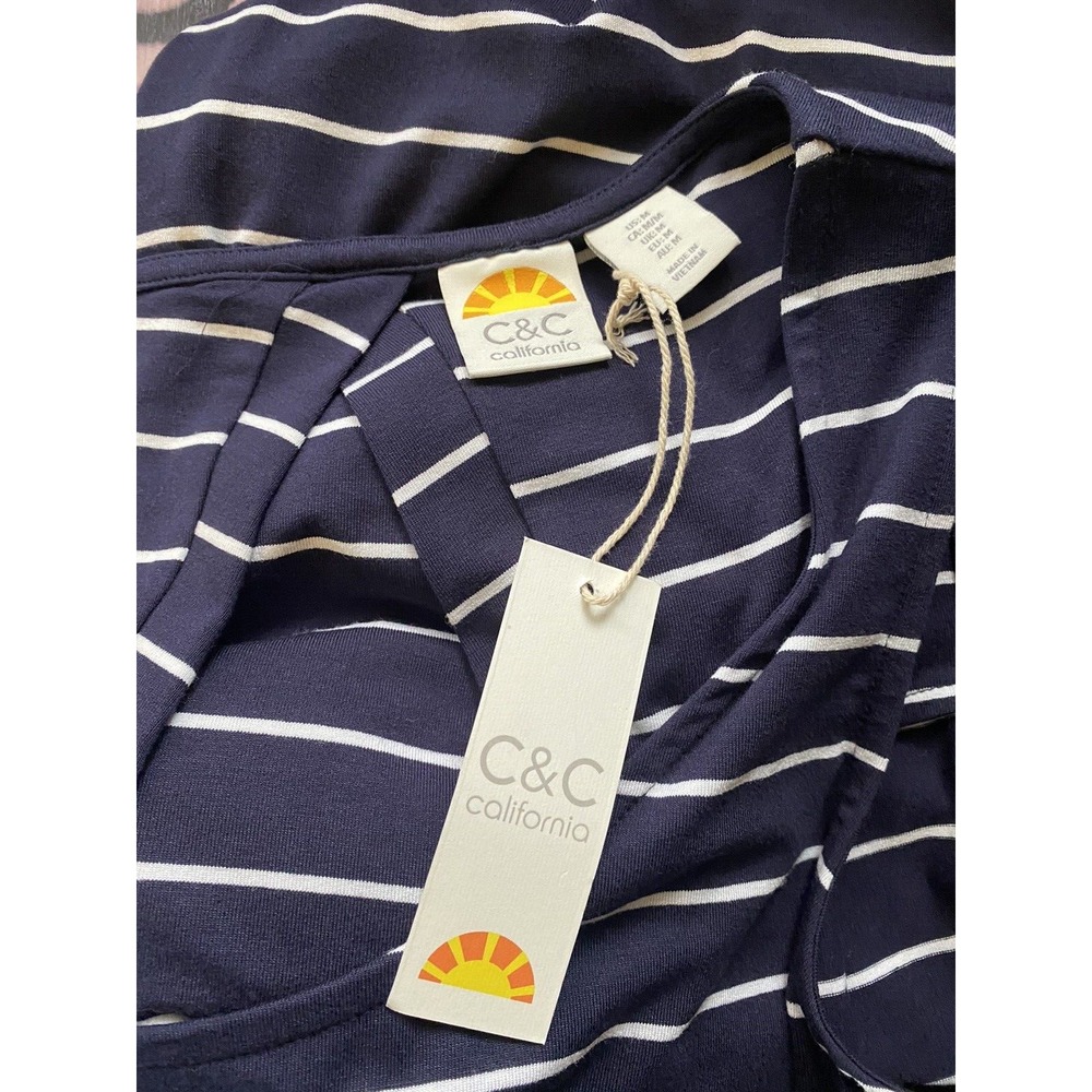 NEW C&C California Women M Sleeveless Stretch Striped Blue White Maxi Dress - Picture 7 of 8